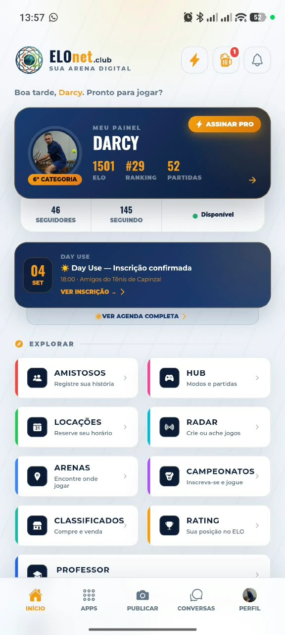 Tela inicial do app ELOnet