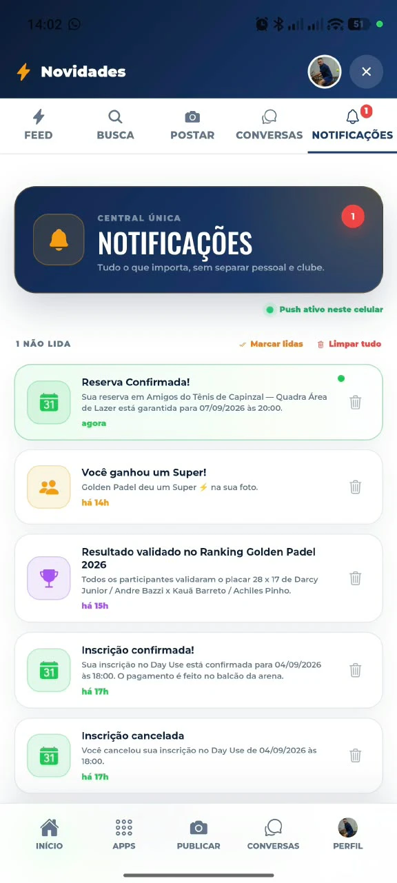Central de notificações no app ELOnet